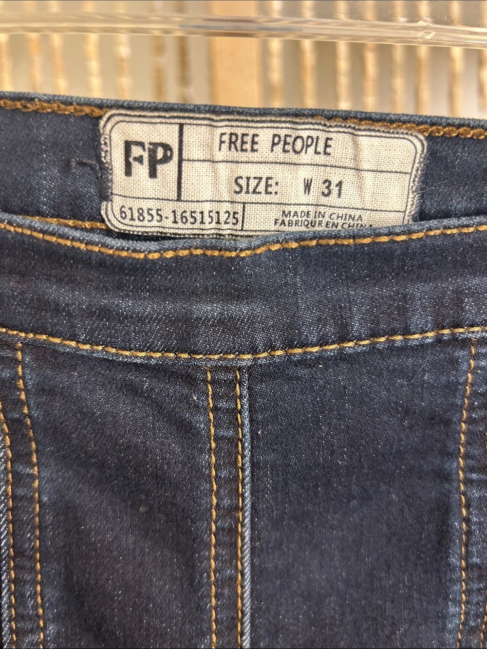 Free People Dark Indigo High-Rise Jean Shorts with Contrast Stitching - Picture 2 of 8